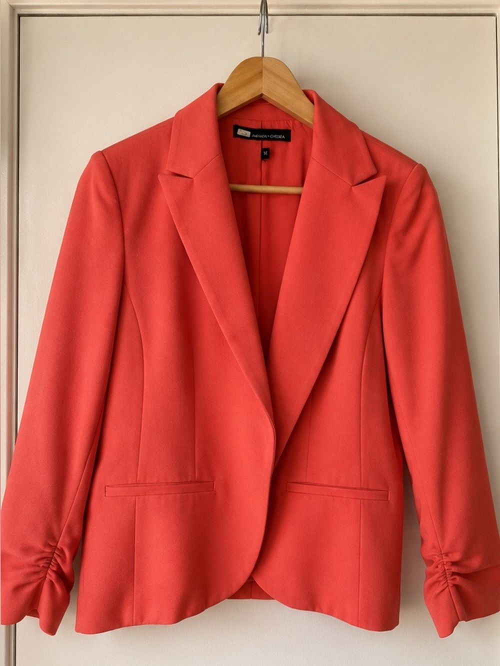 Amanda + Chelsea Coral Ruched Sleeve Blazer Size 14